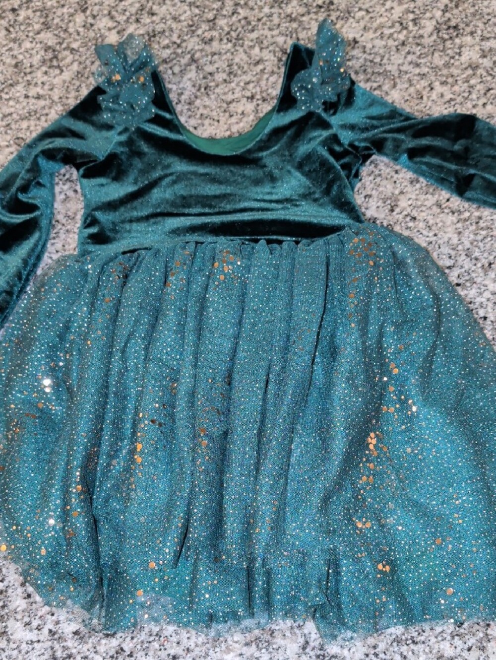 Girls Teal Velvet & Sparkle Tulle Dance Costume Dress - Picture 5 of 5